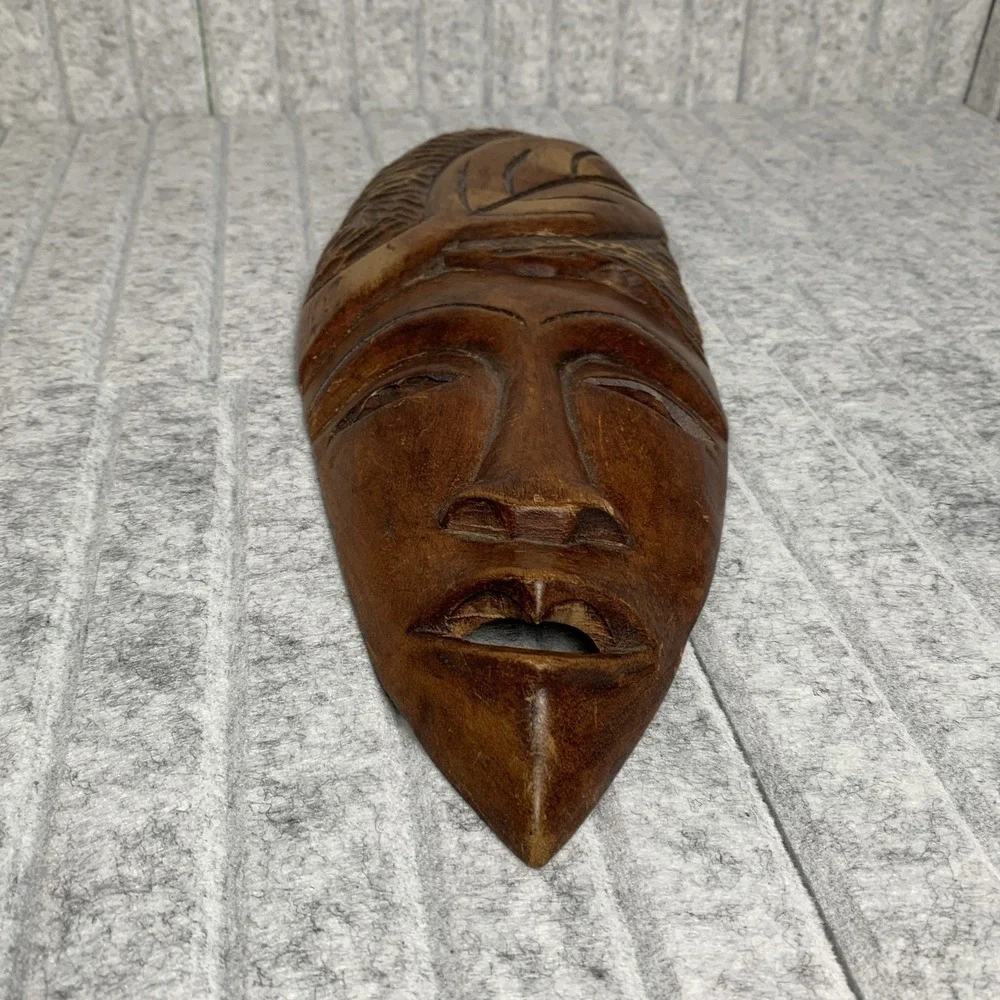 Vintage Martinique African Style Wood Carved Mask 1998 Wall Hanging Decor Art